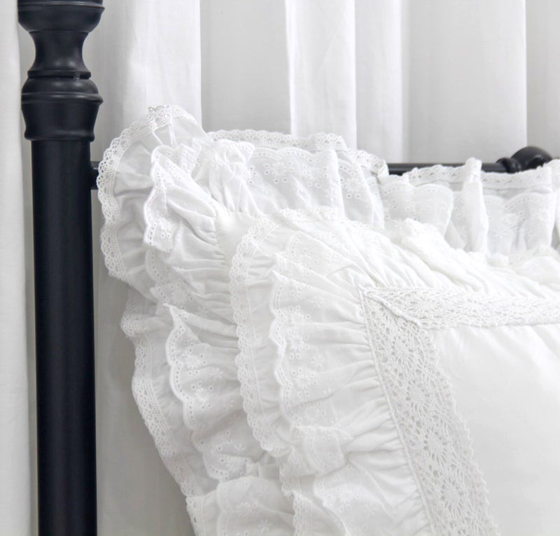 QSH Queen's House Luxury Lace White Euro Shams Pillow Covers 26x26 Set of 2-M - Image 2
